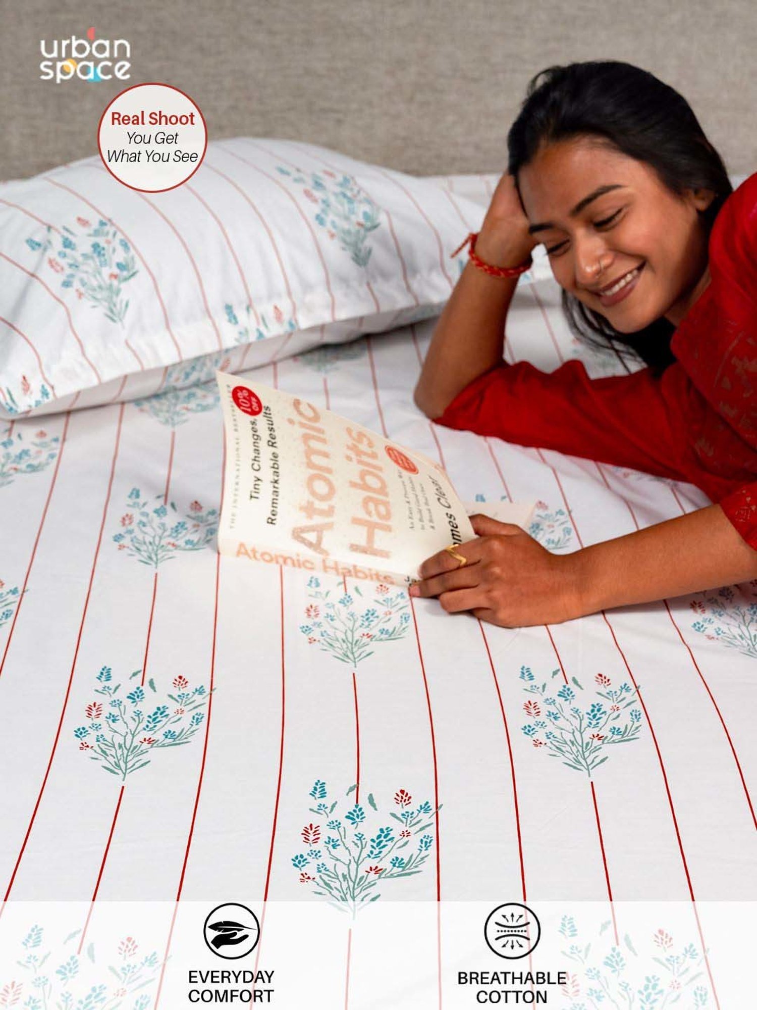 Urban Space Serene Rust Cotton 200 TC Queen Size Bedsheet With Pillow Covers