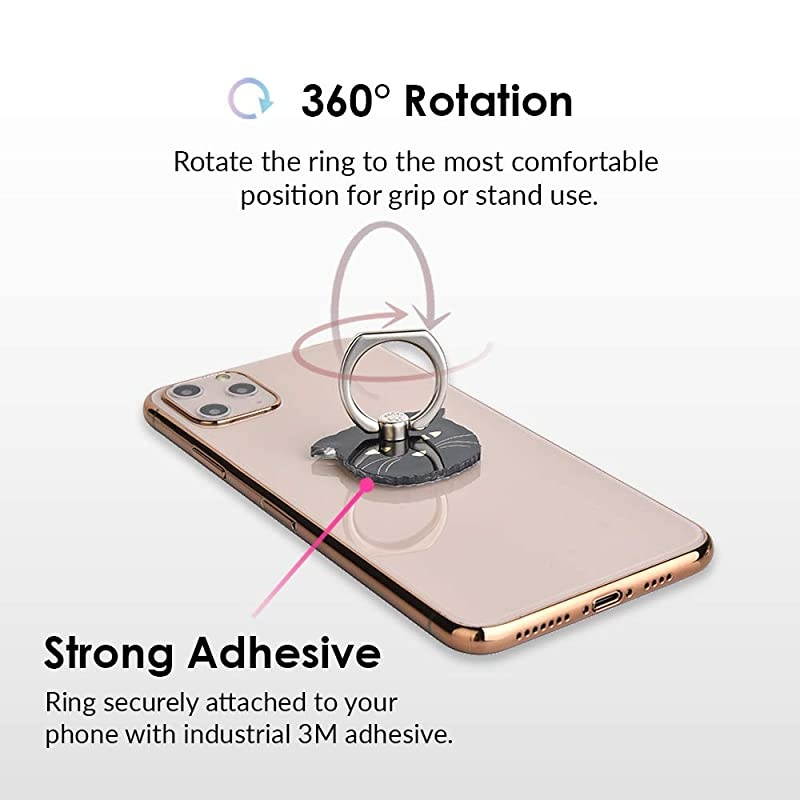 Cell Phone Ring Holder - Finger Ring & Stand - Improves Phone Grip Compatible with iPhone, Galaxy and Most Cases (Except Silicone/Leather) - Black Cat