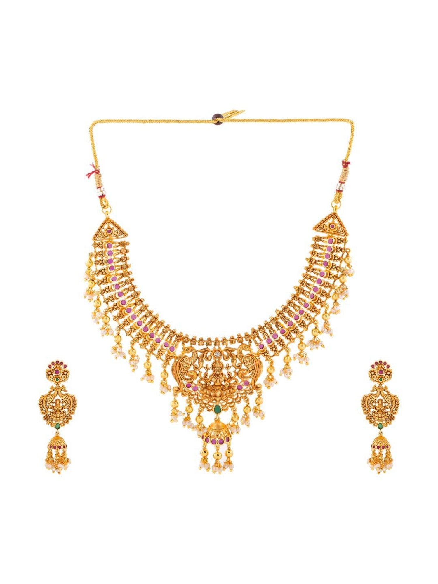 Estele Gold-Plated Divine Lakshmi Ji Bridal Necklace Set with color stones & Pearls