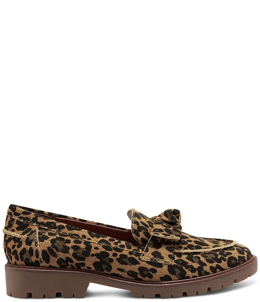 Lucky Brand Tamio Leopard Print Leather Knot Bow Detail Lug Sole Loafers