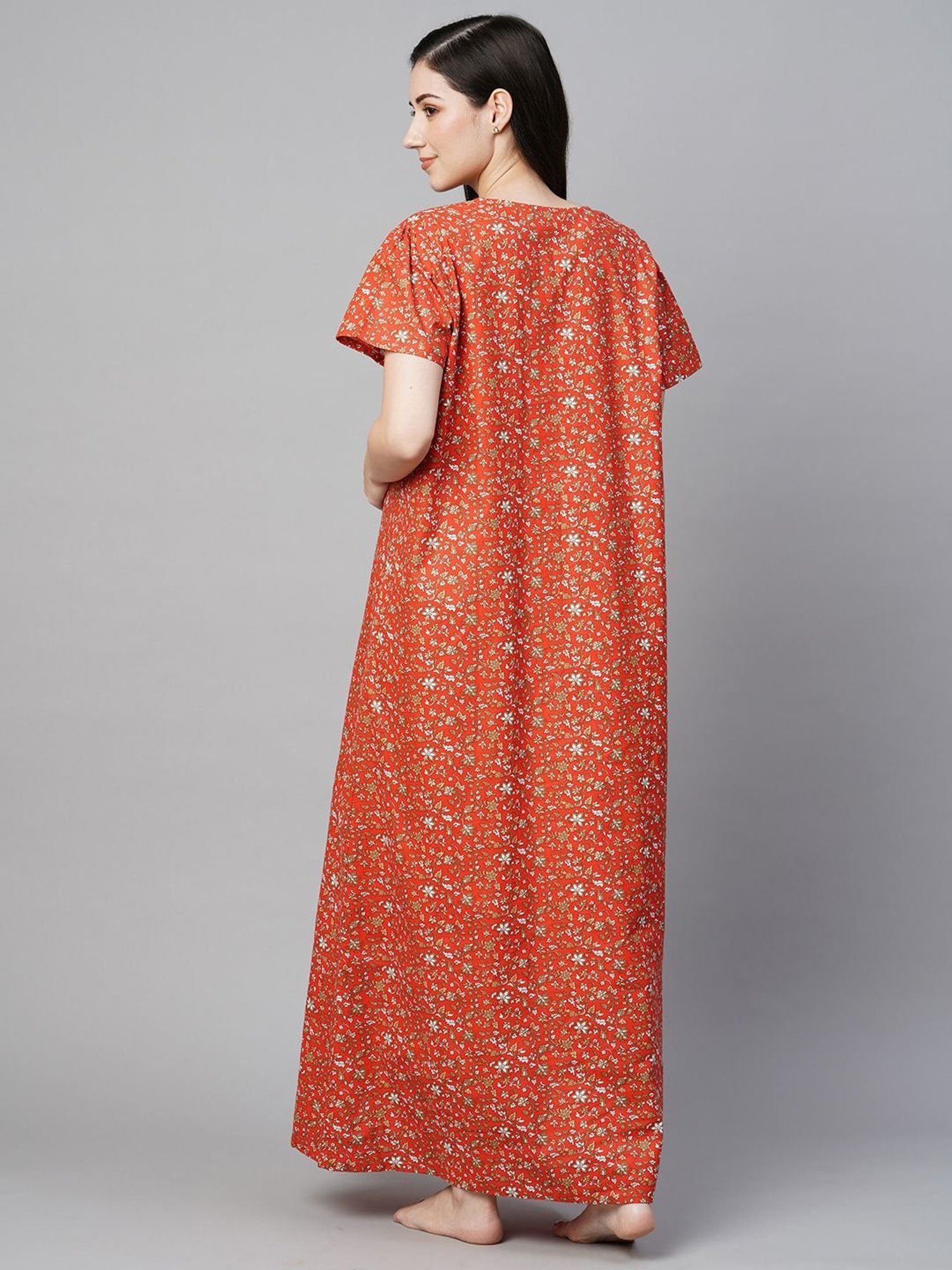 MomToBe Rust Cotton Printed Feeding Nighty