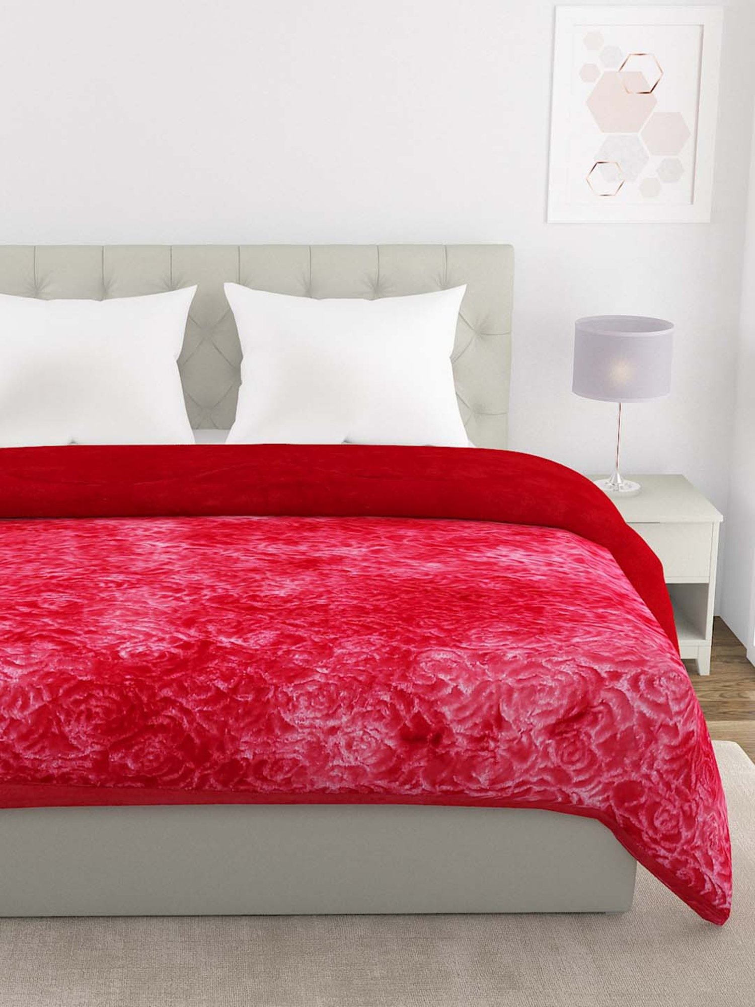 HOSTA HOMES Red Velvet Microfibre Filled Double Quilt - Set of 1