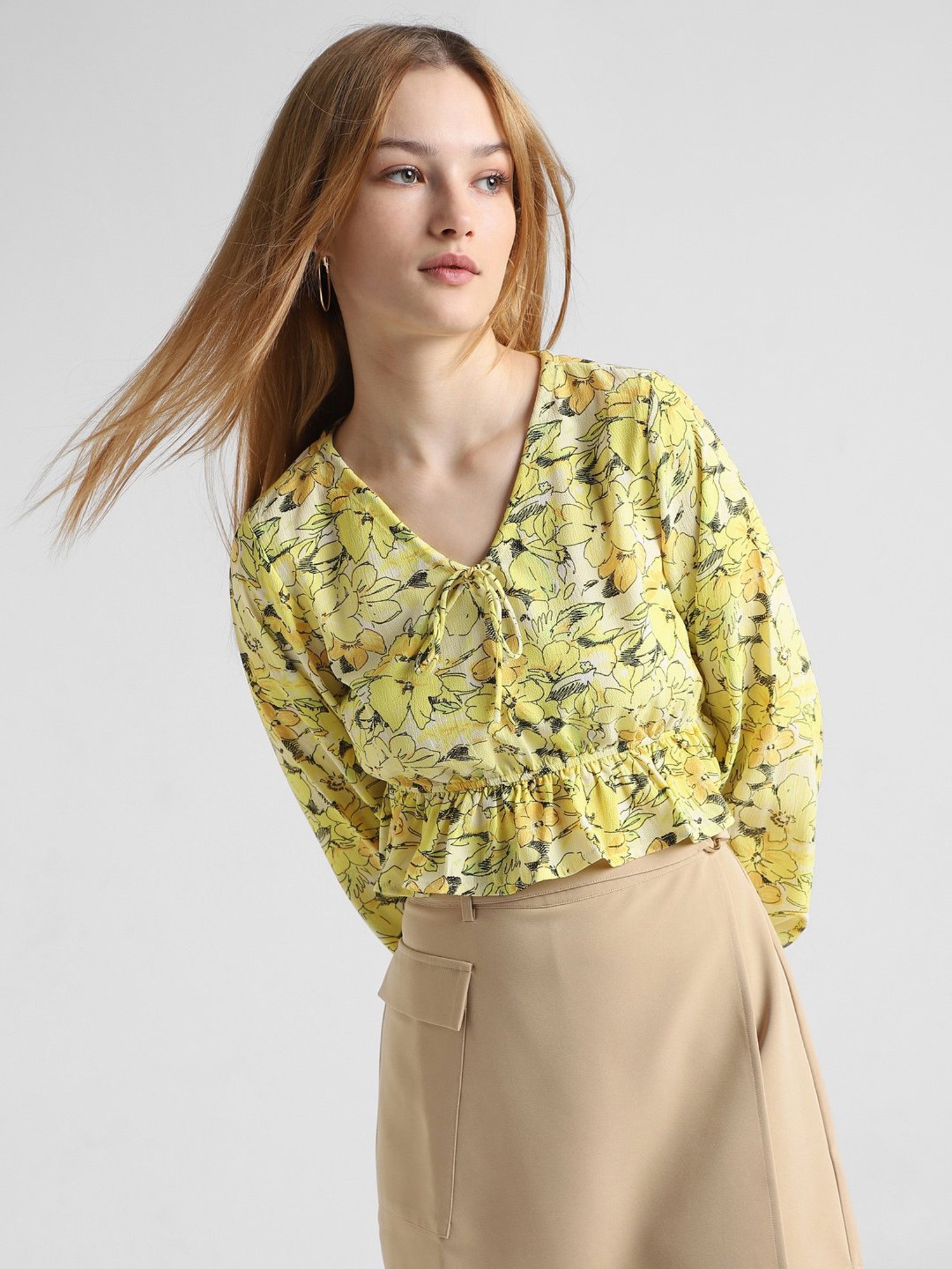 Only Yellow Floral Print Crop Top