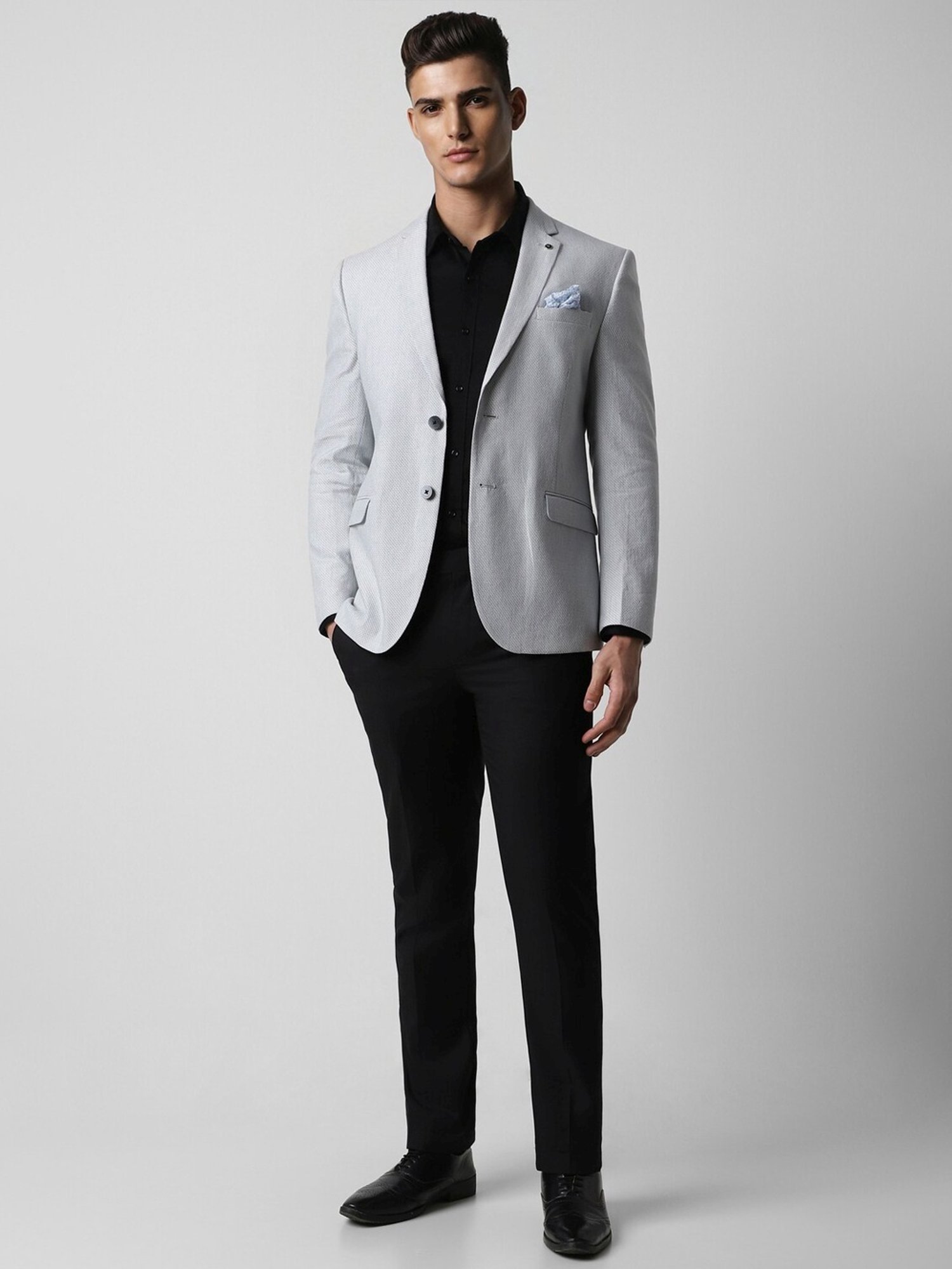 Van Heusen Grey Linen Slim Fit Texture Blazer