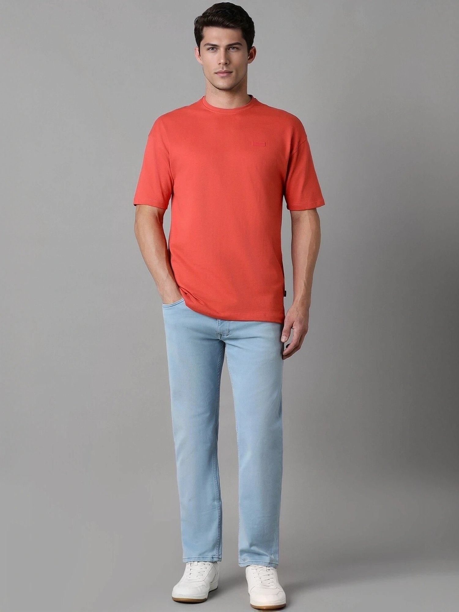 Louis Philippe Red Cotton Slim Fit Printed T-Shirt