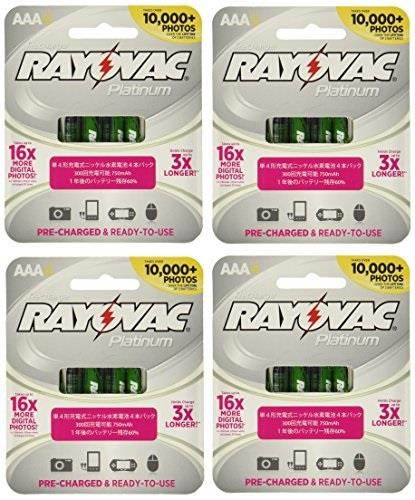 rayovac 16 x platinum pre-charged (new hybrid replacement) 800 mah rechargable aaa nimh batteries w/free battery holders (16 ba