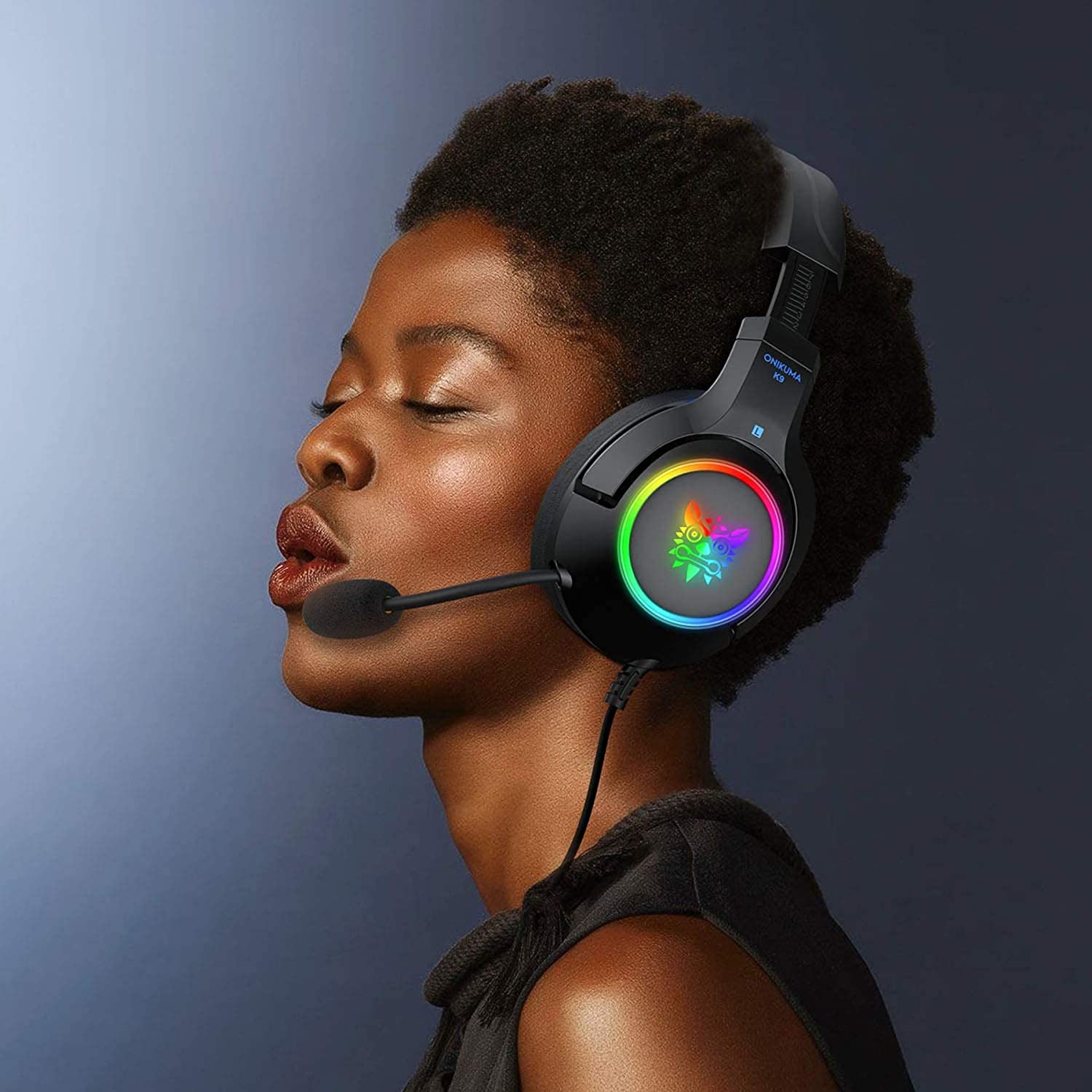 ONIKUMA RGB Gaming Headset ,3.5mm Stereo Wired Over Ear Gaming Headphone with Mic, Noise Cancelling & Volume Control, Colourful RGB Light Gaming Headset for New Xbox One/PC/Mac/PS4/Table/Phone