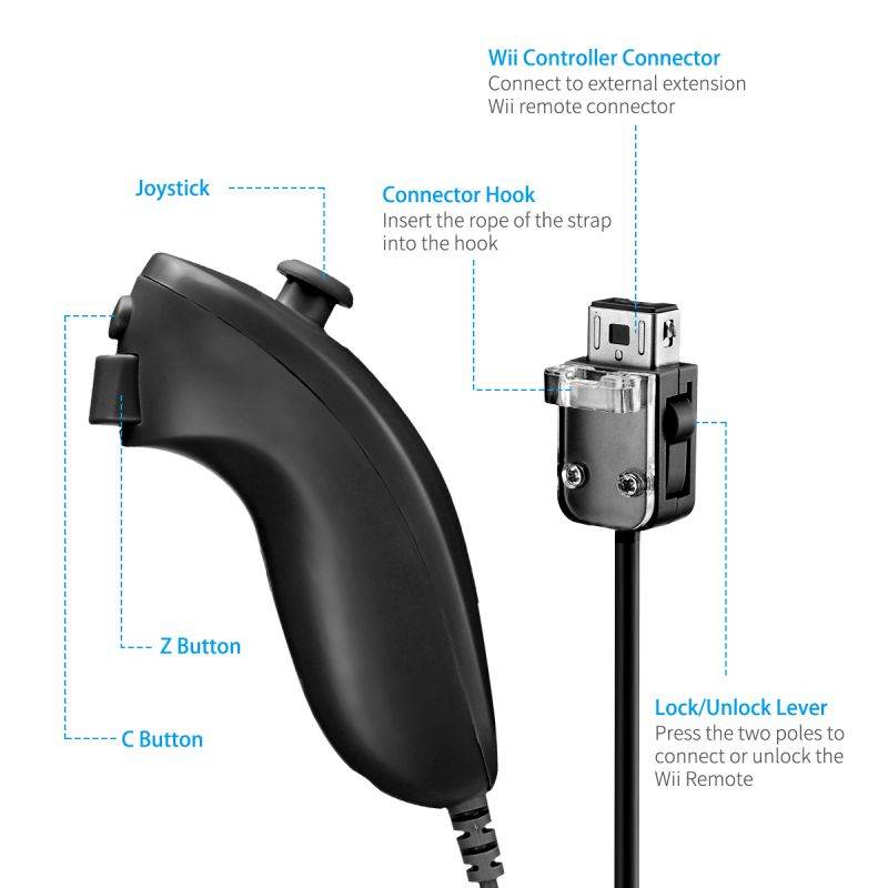 FirstPower Wii Nunchuck Controller,Nunchuck Joystick Gamepad Controller for Wii/Wii U Console (White)