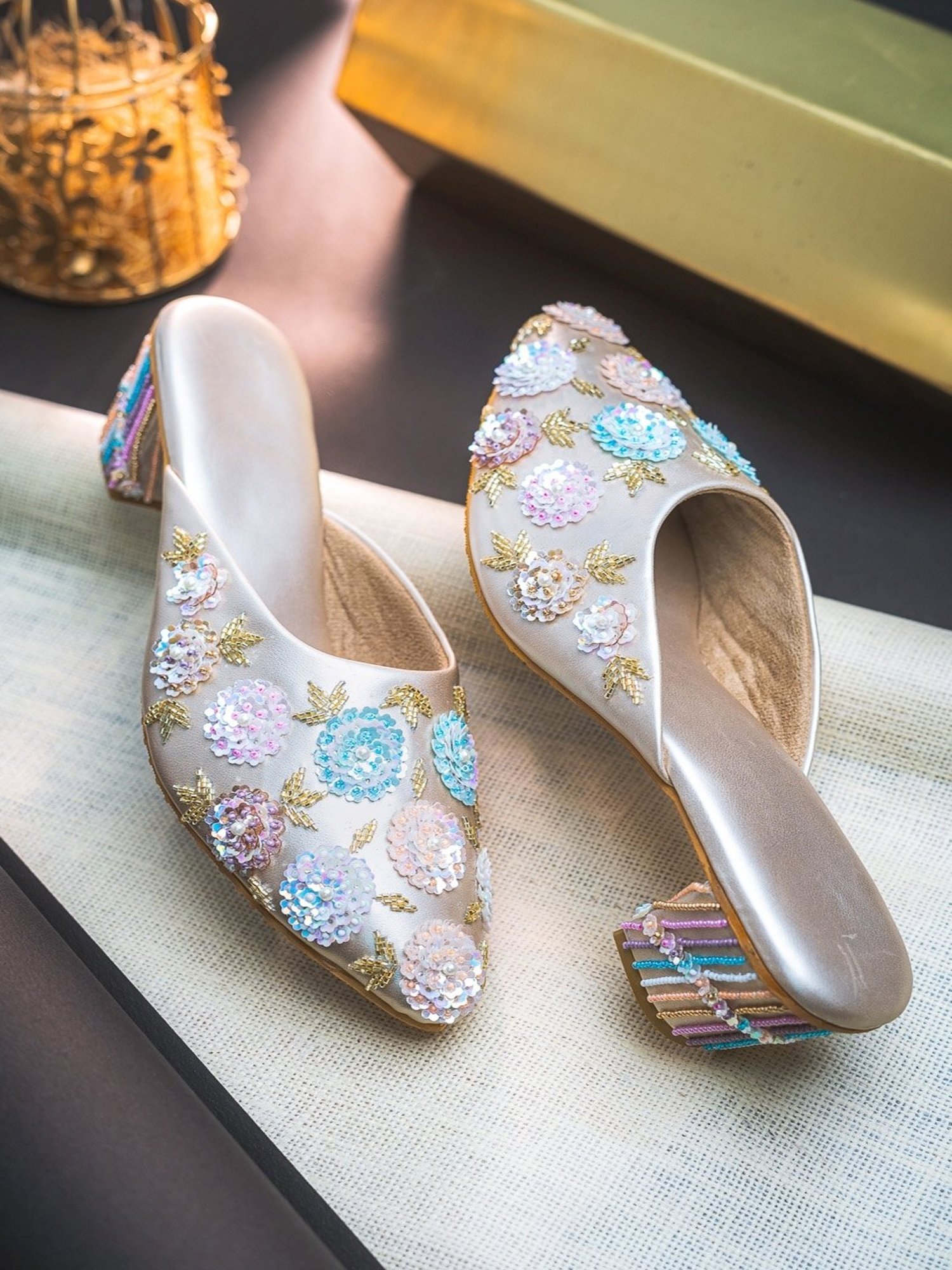 NR by Nidhi Rathi Women's Golden Mule Shoes