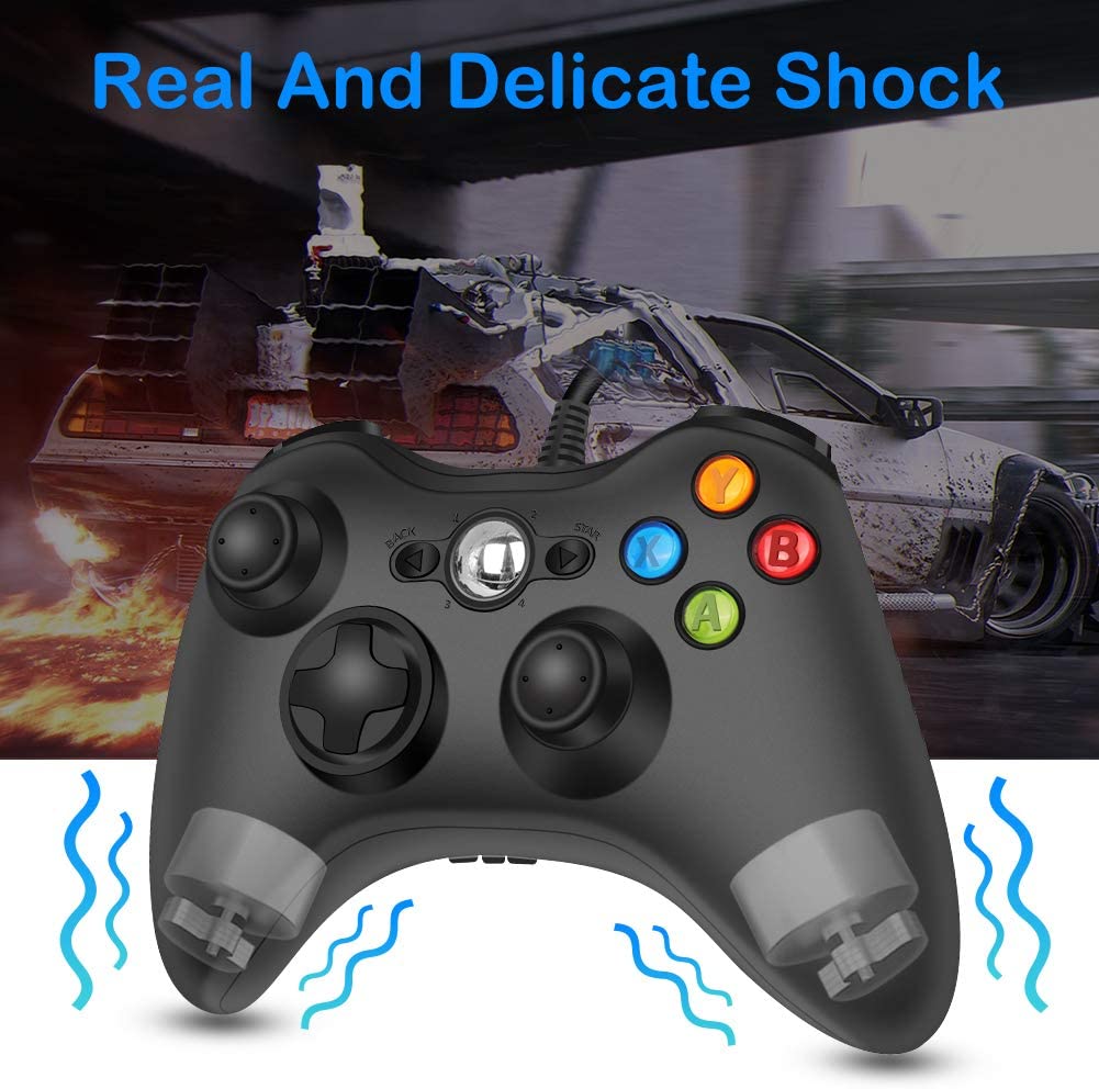 360 PC Game Wired Controller for Microsoft Xbox 360 and Windows PC (Windows 10/8.1/8/7) with Dual Vibration and Ergonomic Wired Game Controller (Black 1)