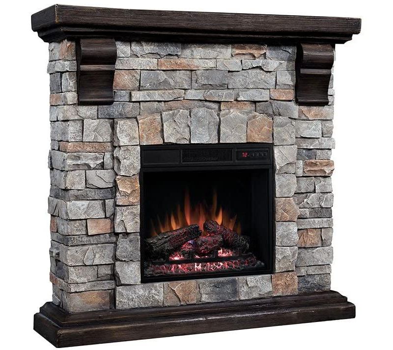 ClassicFlame Denali Stone Electric Fireplace Mantel Package in Brushed Dark Pine - 18WM10400-I601