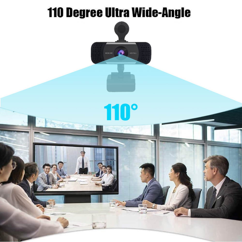 Webcam HD 1080p Business Web Camera, USB PC Computer Webcam with Microphone & Privacy Cover,Laptop Desktop Full HD Camera Video Webcam 110 Degree Widescreen, Plug and Play for Laptop MAC PC, WC60