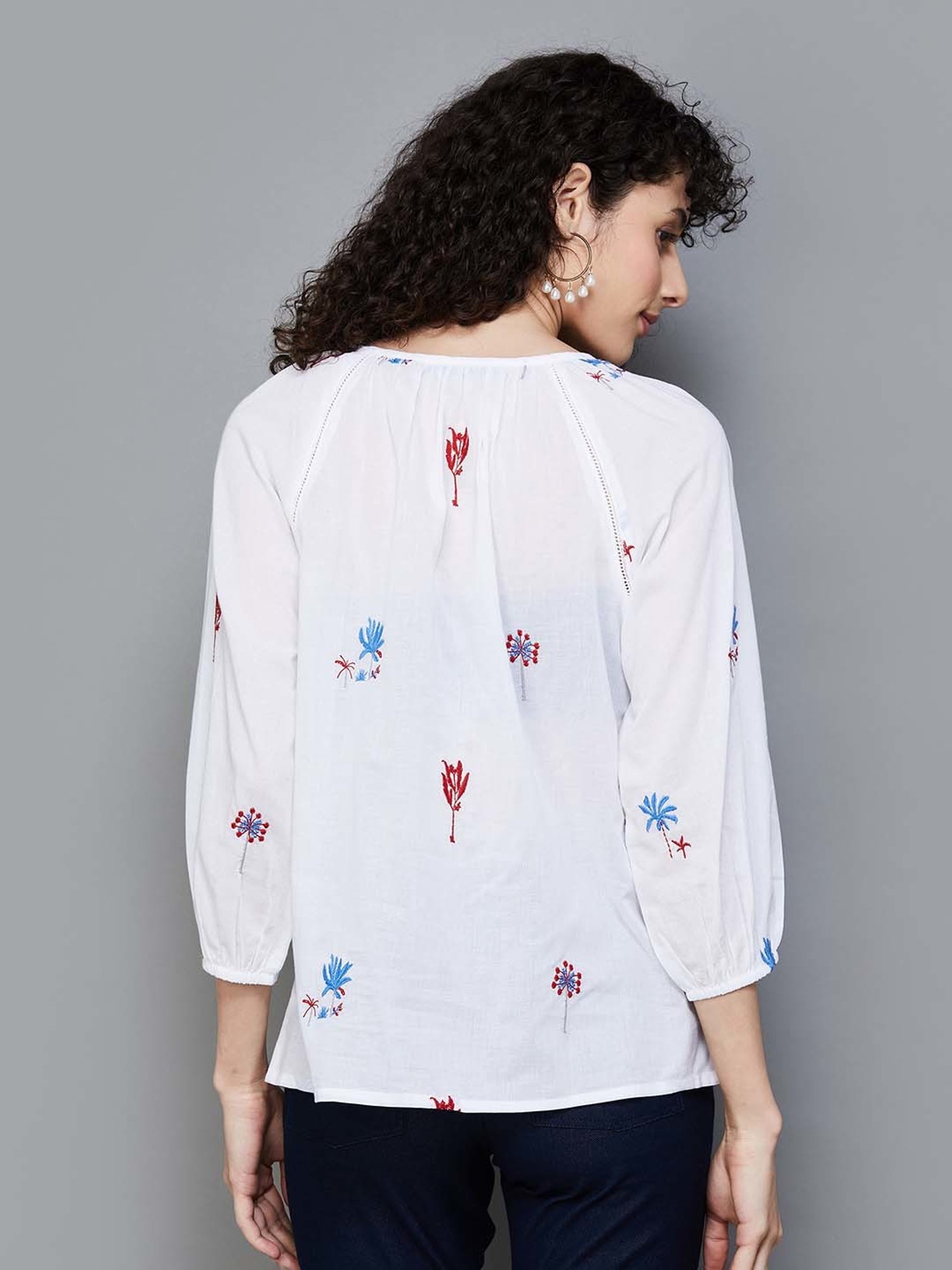 Colour Me by Melange White Cotton Embroidered Top