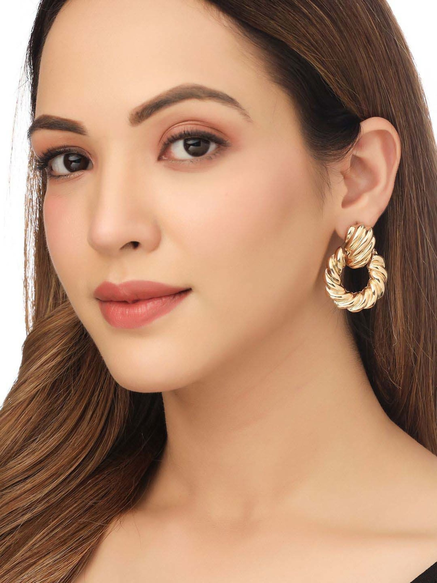 NVR Gold Toned Circular Drop Earrings for Women