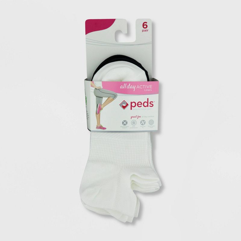 Peds Women's 6pk Ultra Low No Show Tab Liner Casual Socks - White/Black 5-10