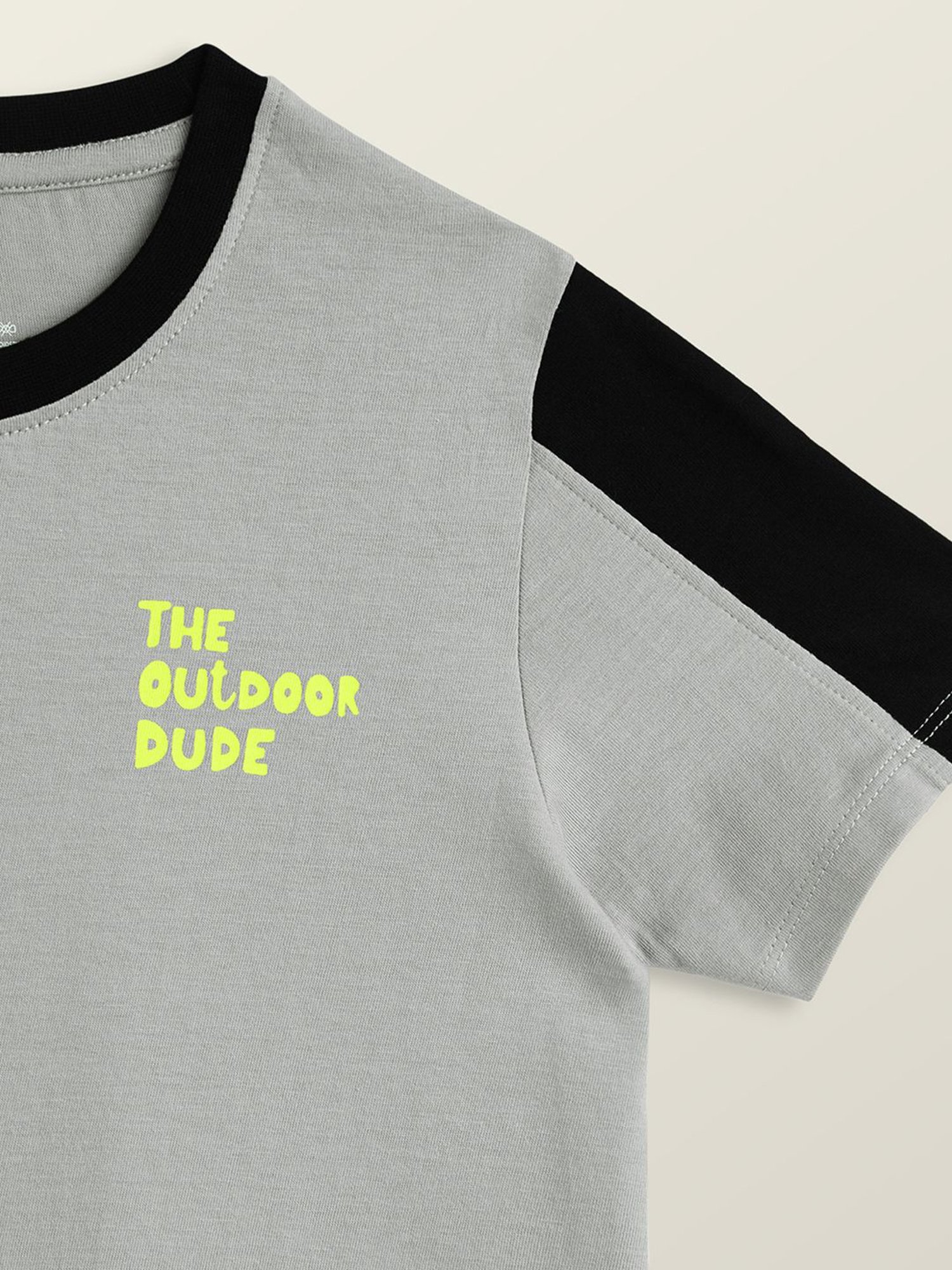 XY Life Boys Grey & Black Cotton Relaxed Fit T-Shirt