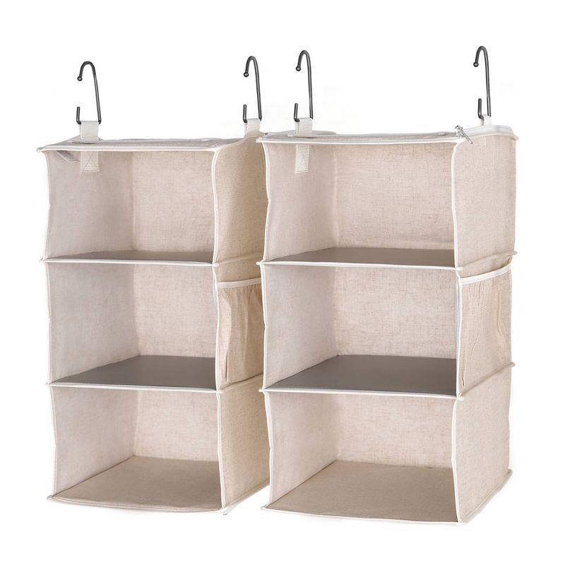 StorageWorks Set of 2 Three Shelf Hanging Closet Organizer Beige