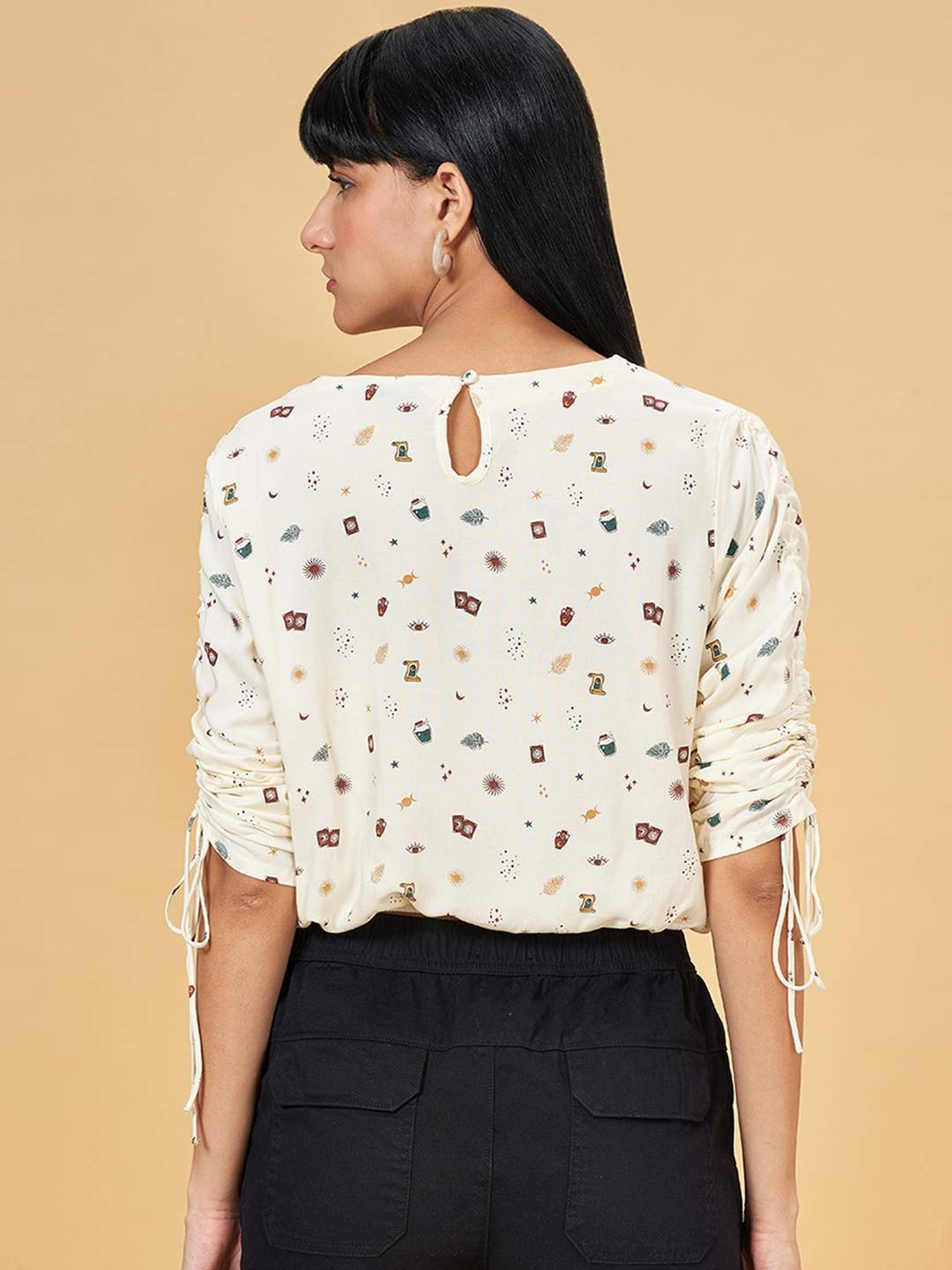 People by Pantaloons Whisper White Printed Crop Top