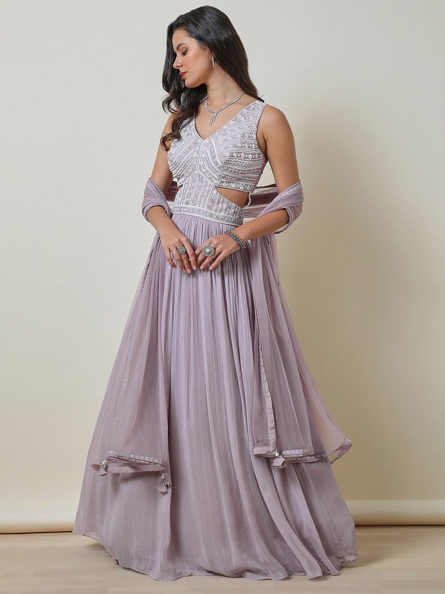 Soch Purple Embellished Ethnic Dress With Dupatta