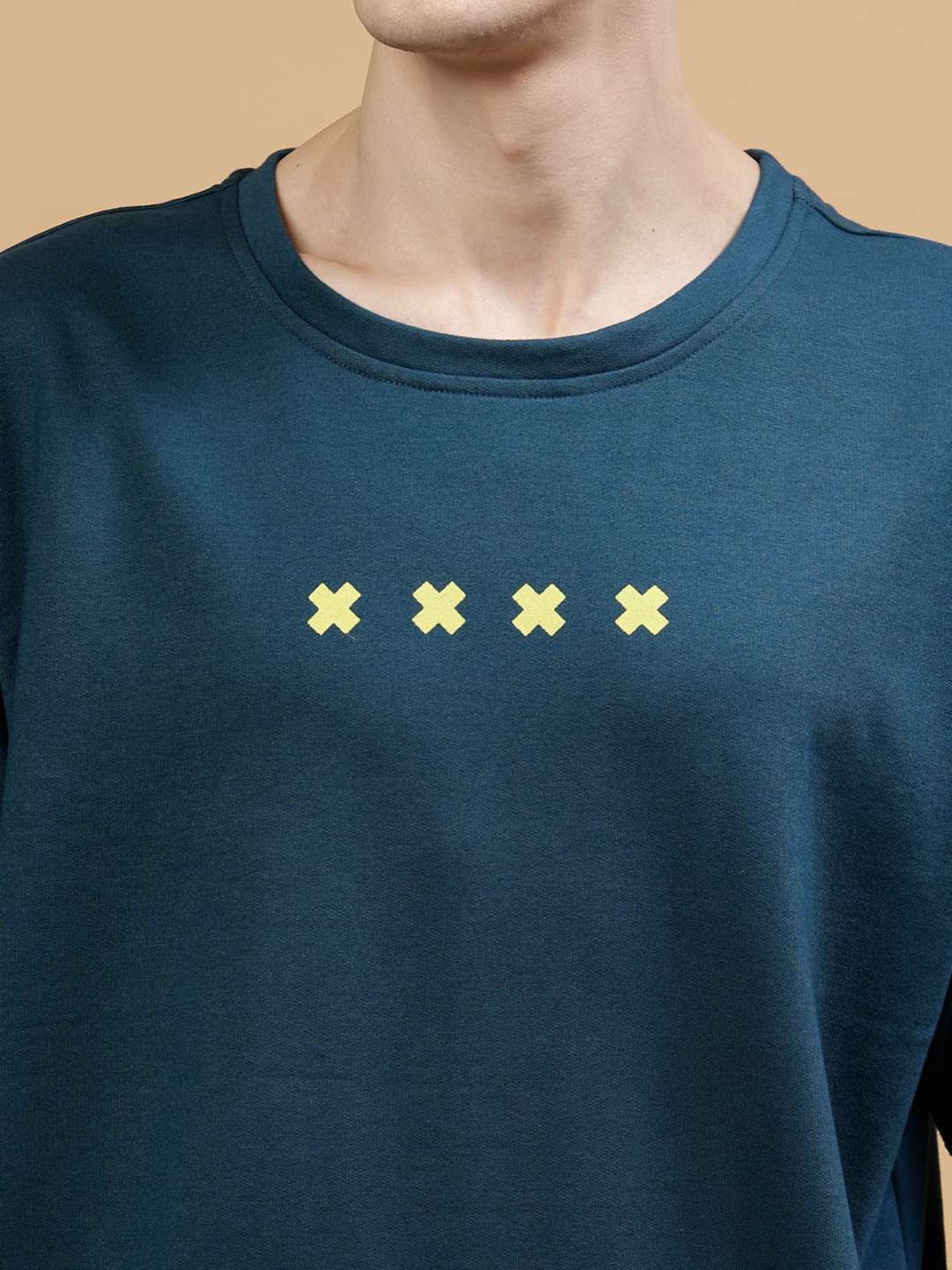 Rigo Teal Cotton Loose Fit Printed T-Shirt