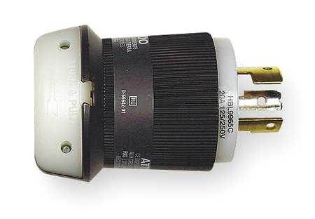 HUBBELL WIRING DEVICE-KELLEMS HBL9965C 20A Locking Plug 3P 3W 125/250VAC BK/WT