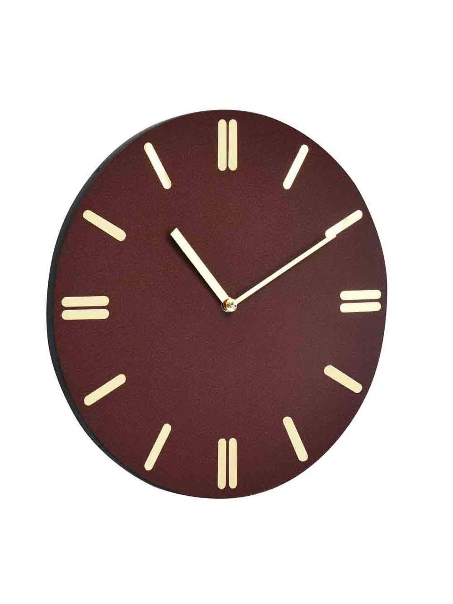 @home Brown Leather Round Analog Wall Clock