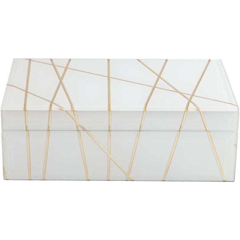 Studio 55D Mocary 8 3/4" Wide Glossy White and Gold Stripe Jewelry Box