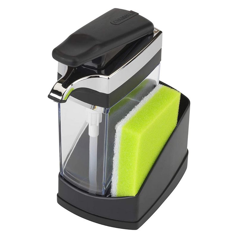 Casabella 8550033 Hand Pump Sink Sider Solo with Sponge and Chrome Plating for Daily Handwashing in the Kitchen, Bathroom, or Laundry Room, Black