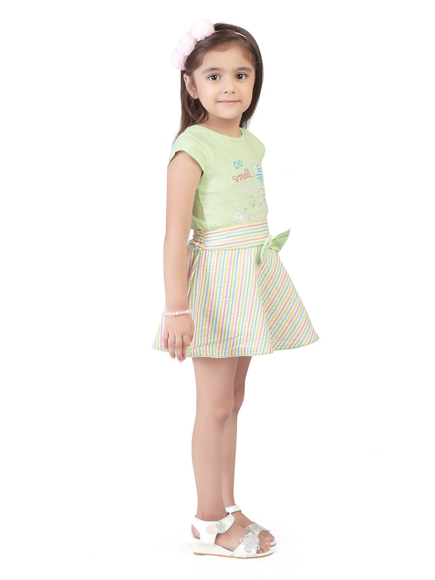 Tiny Girl Green Printed T-Shirt with Skirt