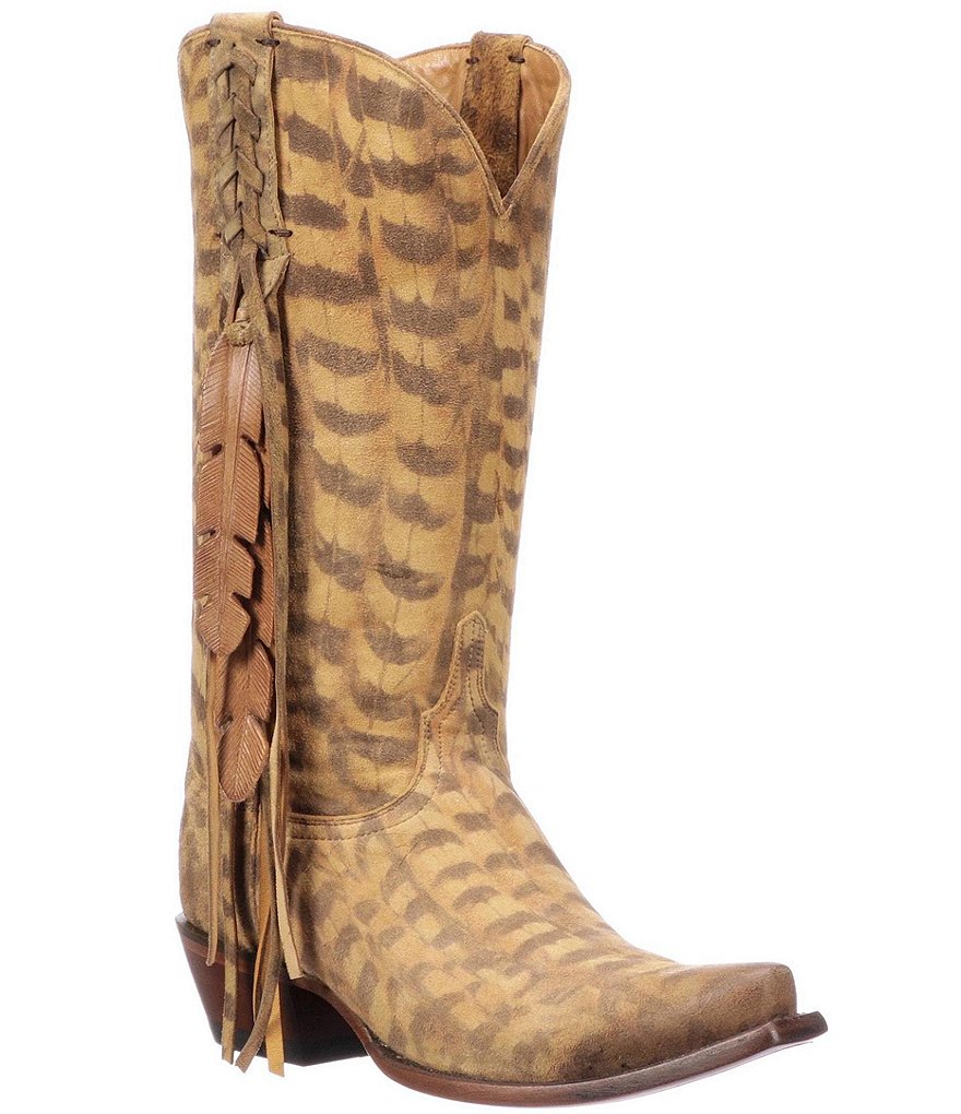 Lucchese Tori Printed Suede Fringe Western Boots