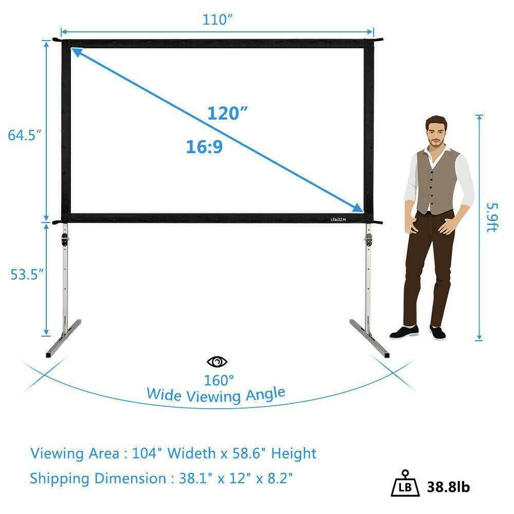 120" Fast Folding 4K 3D Projector Screen Stand Movie Projection and Carry Bag