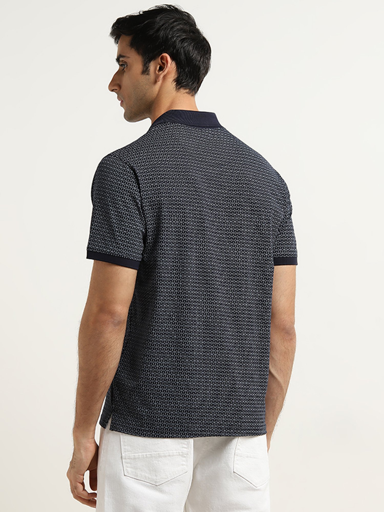 Ascot by Westside Navy Geometric Relaxed-Fit Polo Cotton Blend T-Shirt