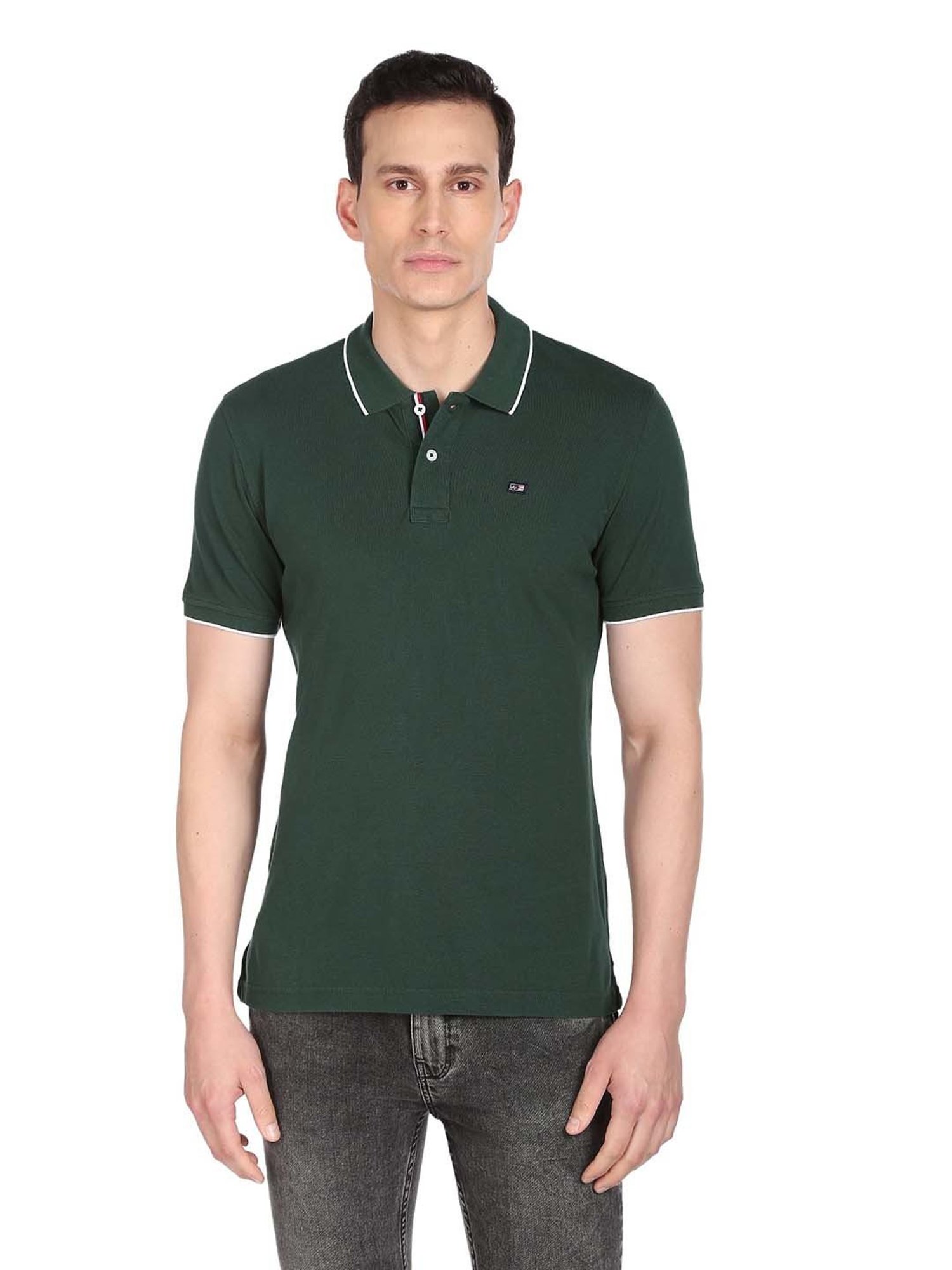 Arrow Sport Dark Green Regular Fit Cotton Polo T-Shirt