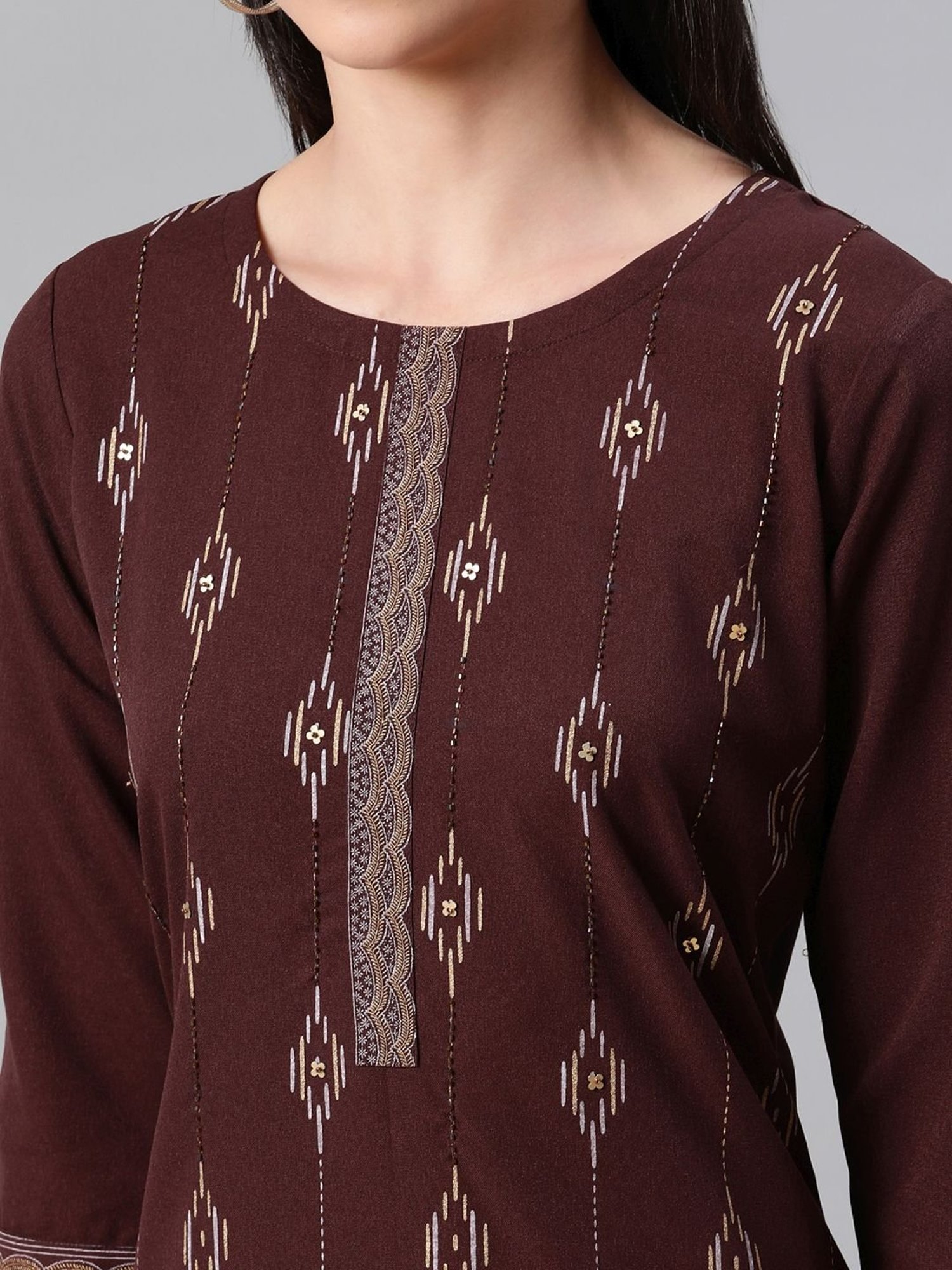 Ziyaa Brown Printed Straight Kurta
