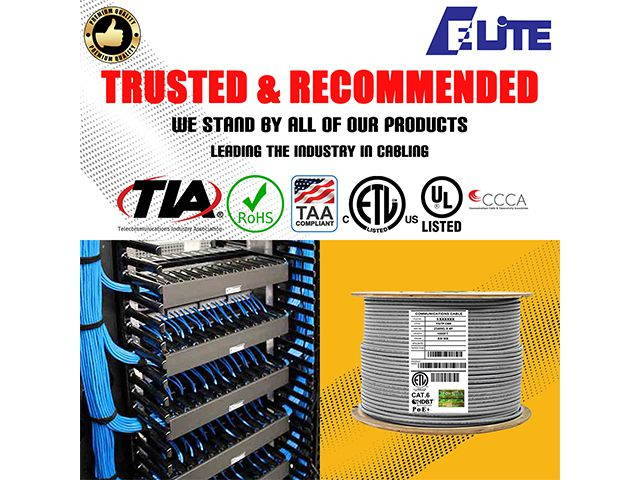 Elite Cat6 Shielded Riser (CMR), 1000ft, 550MHz, 23AWG, F/UTP, Solid Bare Copper, UL Certified, UL-LP Certification, Bulk Ethernet Cable Reel, Blue