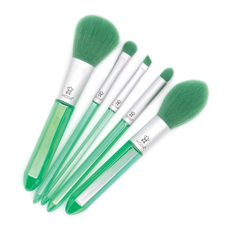 MODA Brush Mythical 5pc Energizing Emerald Crystal Makeup Brush Set, Includes - Powder, Radiance, Shadow, and Angle Eyeliner Brushes