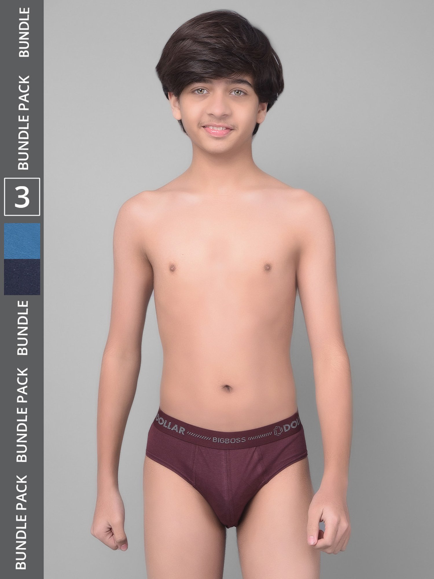 Dollar Bigboss Boys Multicolor Solid Briefs (Pack Of 3)