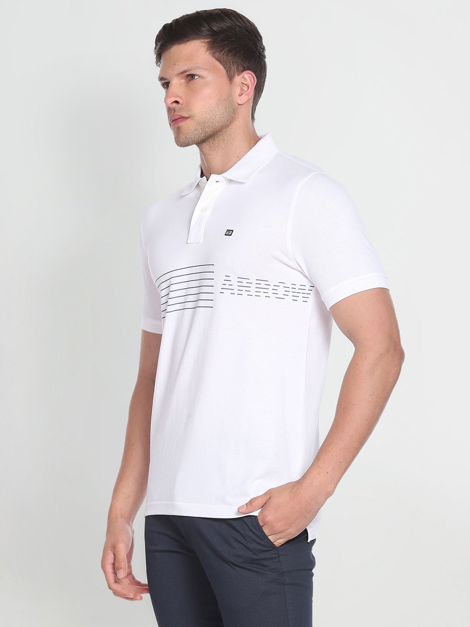 Arrow Sport White Cotton Regular Fit Striped Polo T-Shirt