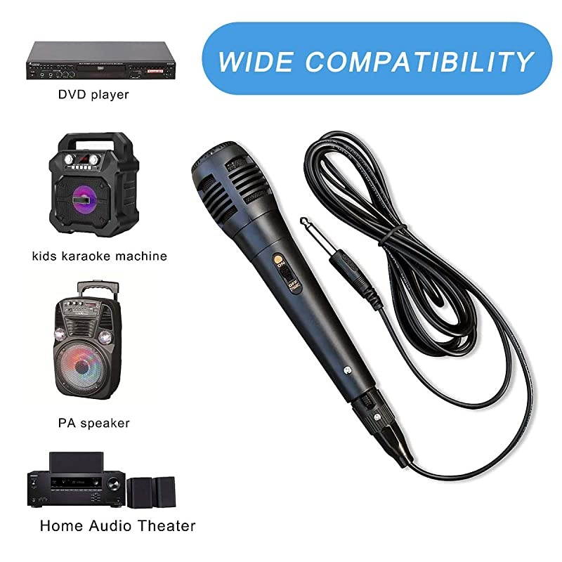 Dynamic Karaoke Microphones, Handheld Uni-Directional Kids Microphone for Singing, Tiny Microphone with 10ft XLR to 6.35mm Audio Cable for Stage Karaoke Speech Wedding Indoor Outdoor Use