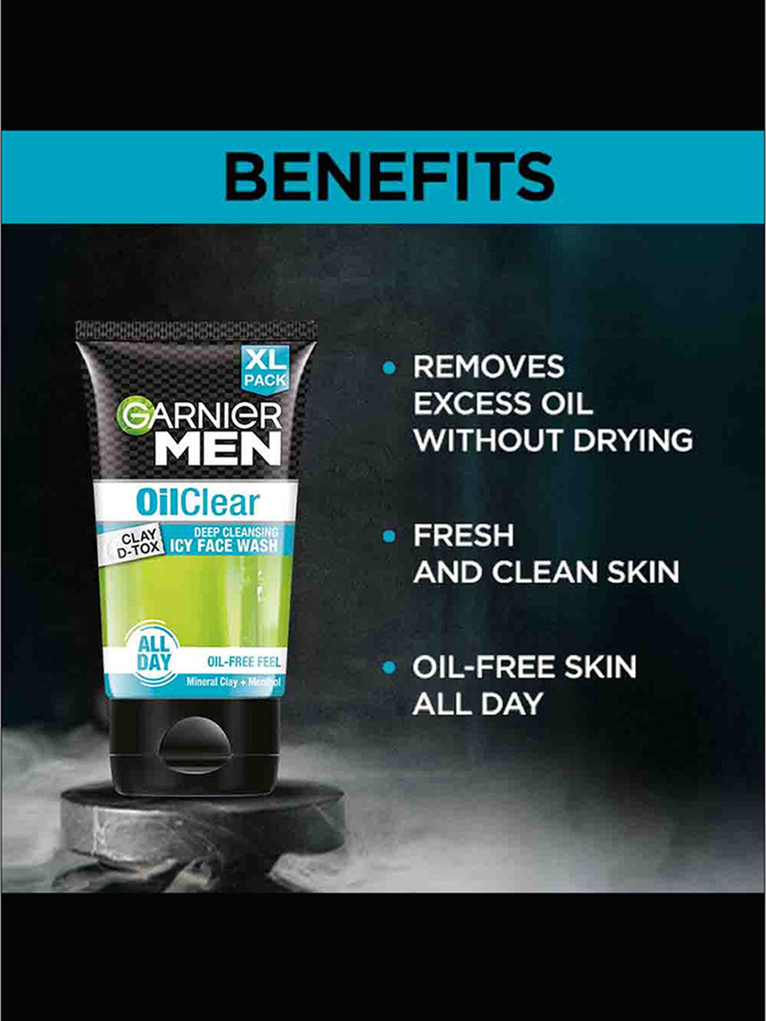 Garnier Men Oil Clear Clay D-Tox Deep Cleansing Icy Face Wash for Oily Skin - 150 gm