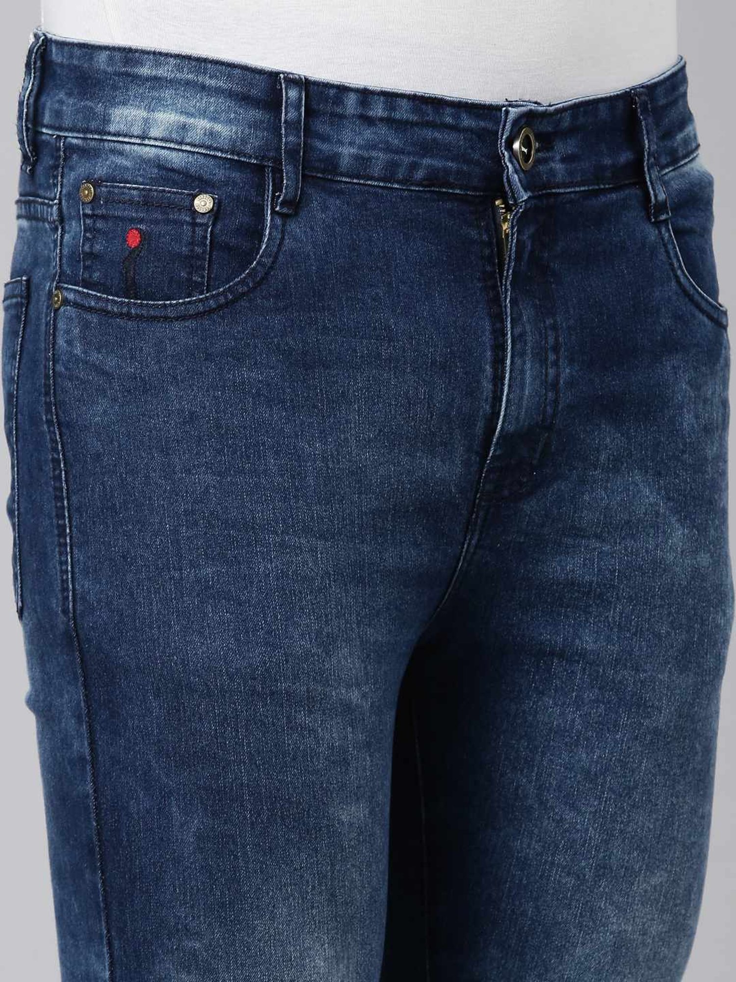 CINOCCI Blue Cotton Slim Fit Jeans