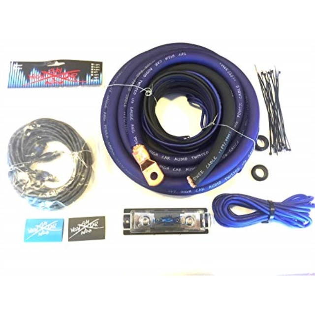 Oversized 1/0 Ga CCA AWG Amp Kit Twisted RCA Blue Black Complete Sky High