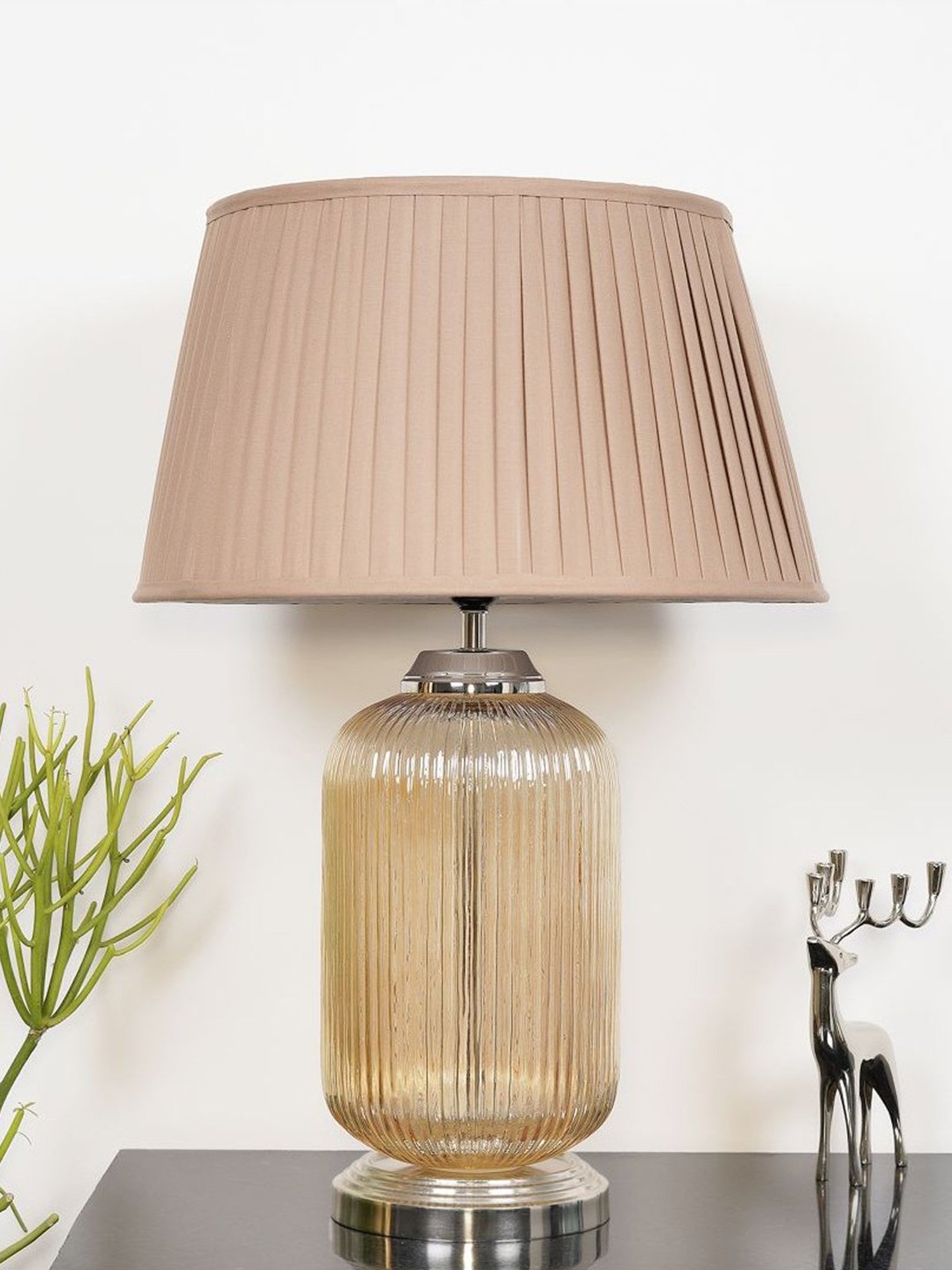 Kapoor Lamp Shades Amber & White Glass Maloto Luster Finish Shade Table Lamp