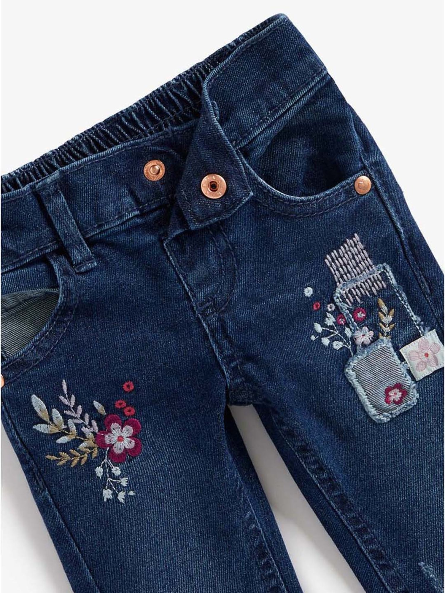 Mothercare Girls Blue Cotton Embroidered Jeans