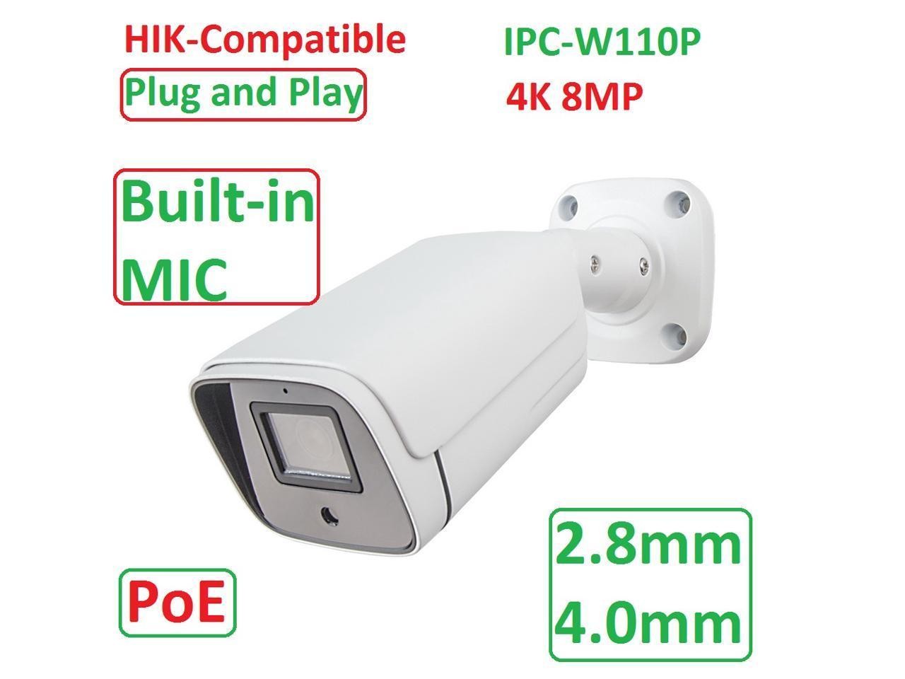 Hikvision Comptiable IP Camera 4K 8MP H.265+ 2pcs Infrared Led 2.8mm Outdoor Support ONVIF Motion Detection POE IP CCTV Camera