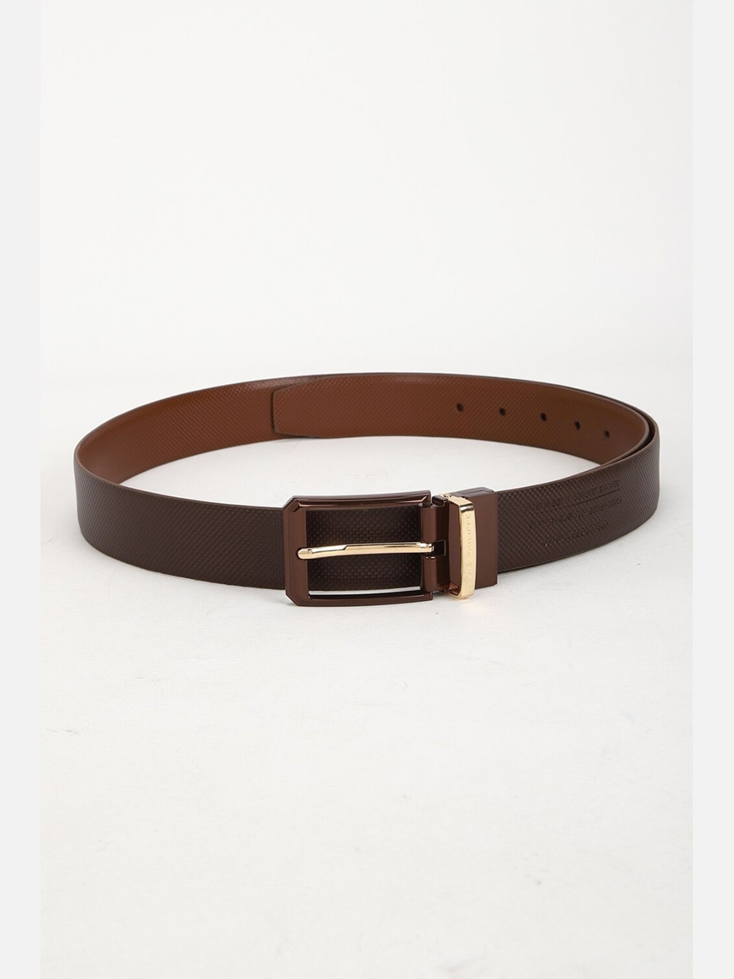 Louis Philippe Brown Leather Textured Reversible Belt