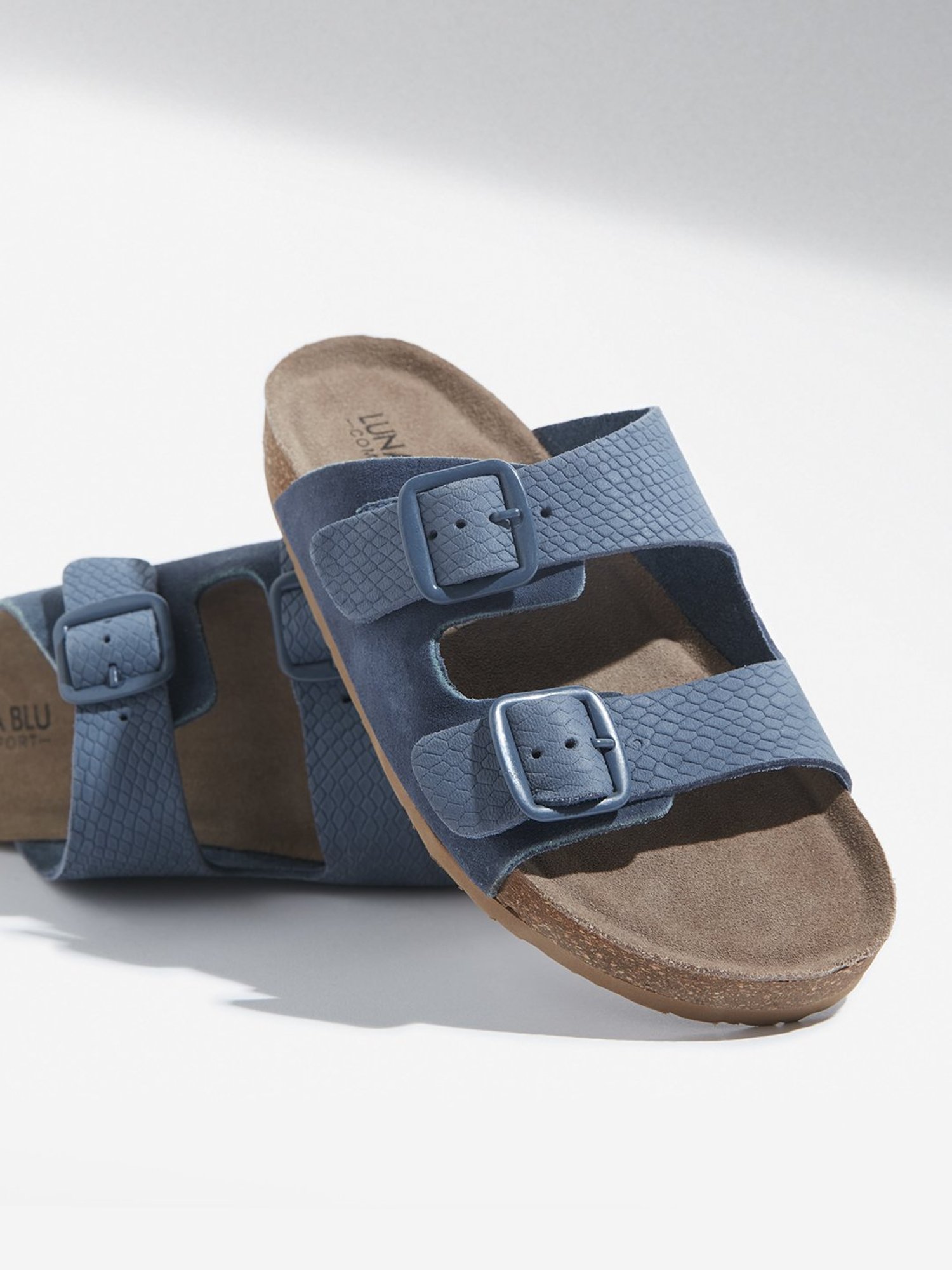 LUNA BLU by Westside Blue Textured Slip-On Sandals