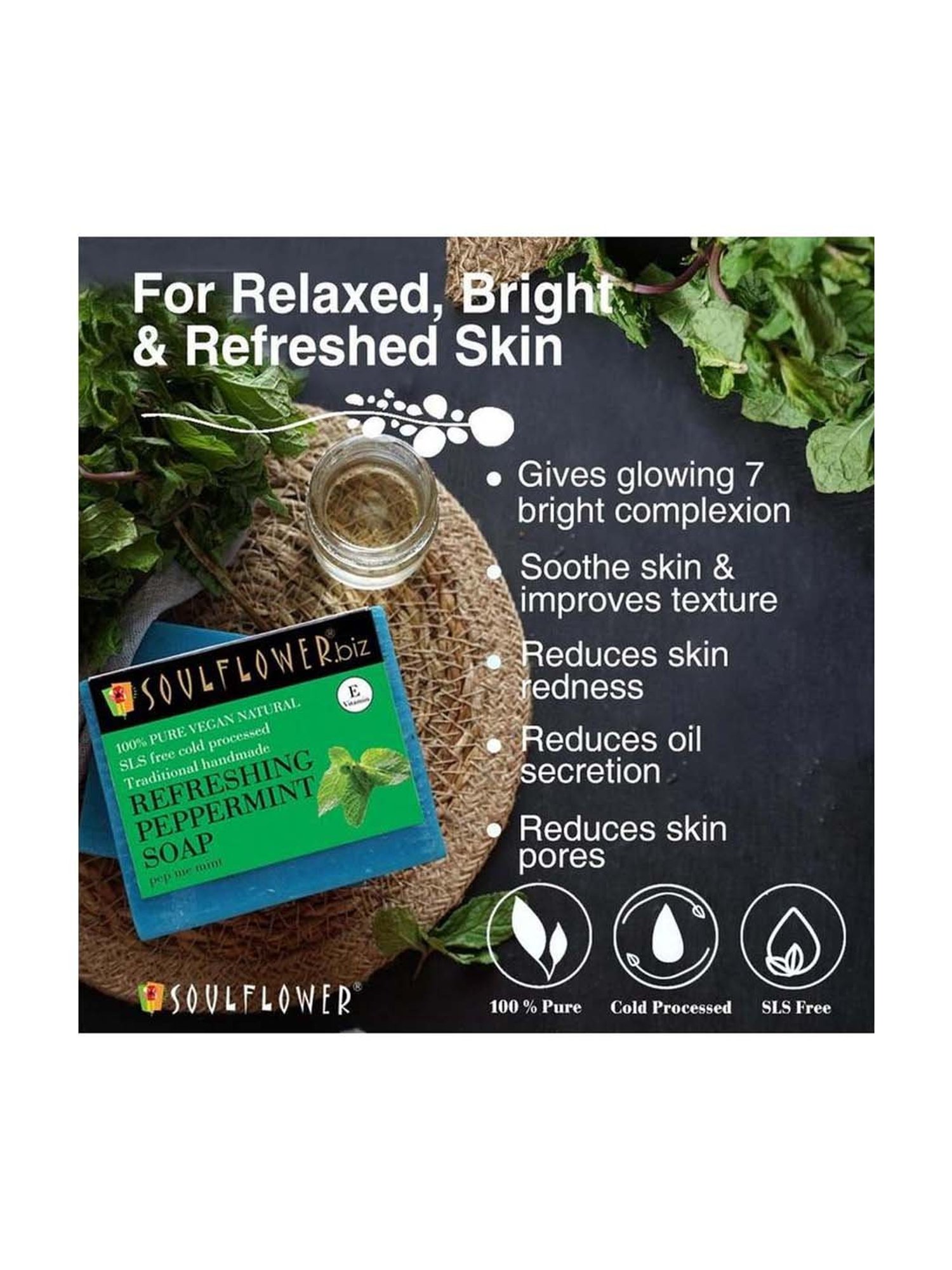 Soulflower Refreshing Peppermint Soap - 150 gm