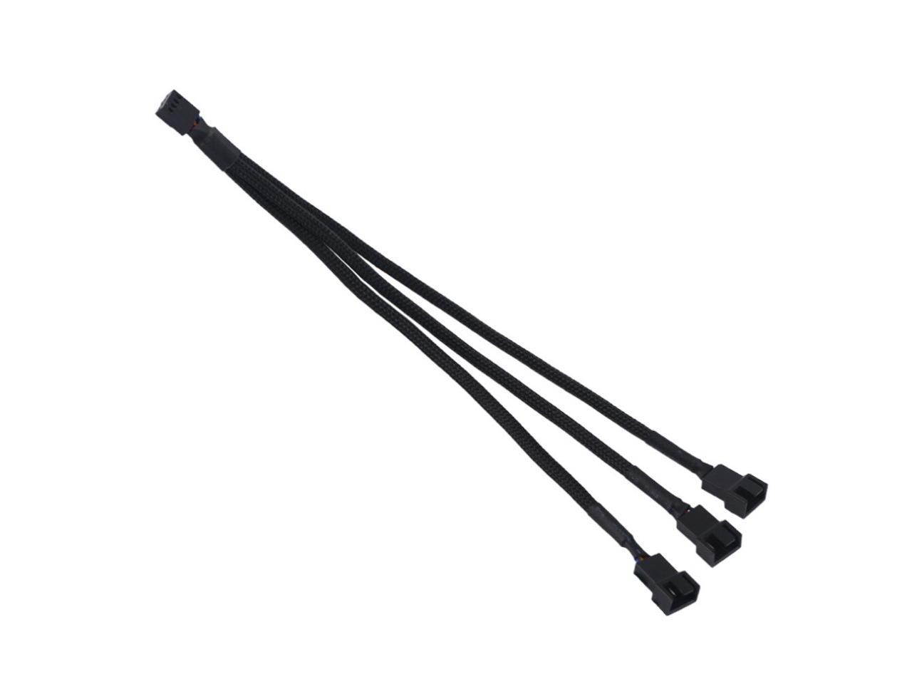 PWM Cooling Fan Splitter Adapter Cable Sleeved Braided Y Splitter Computer PC 4 Pin Fan Extension Power Cable 1 to 3 Converter 12 inches