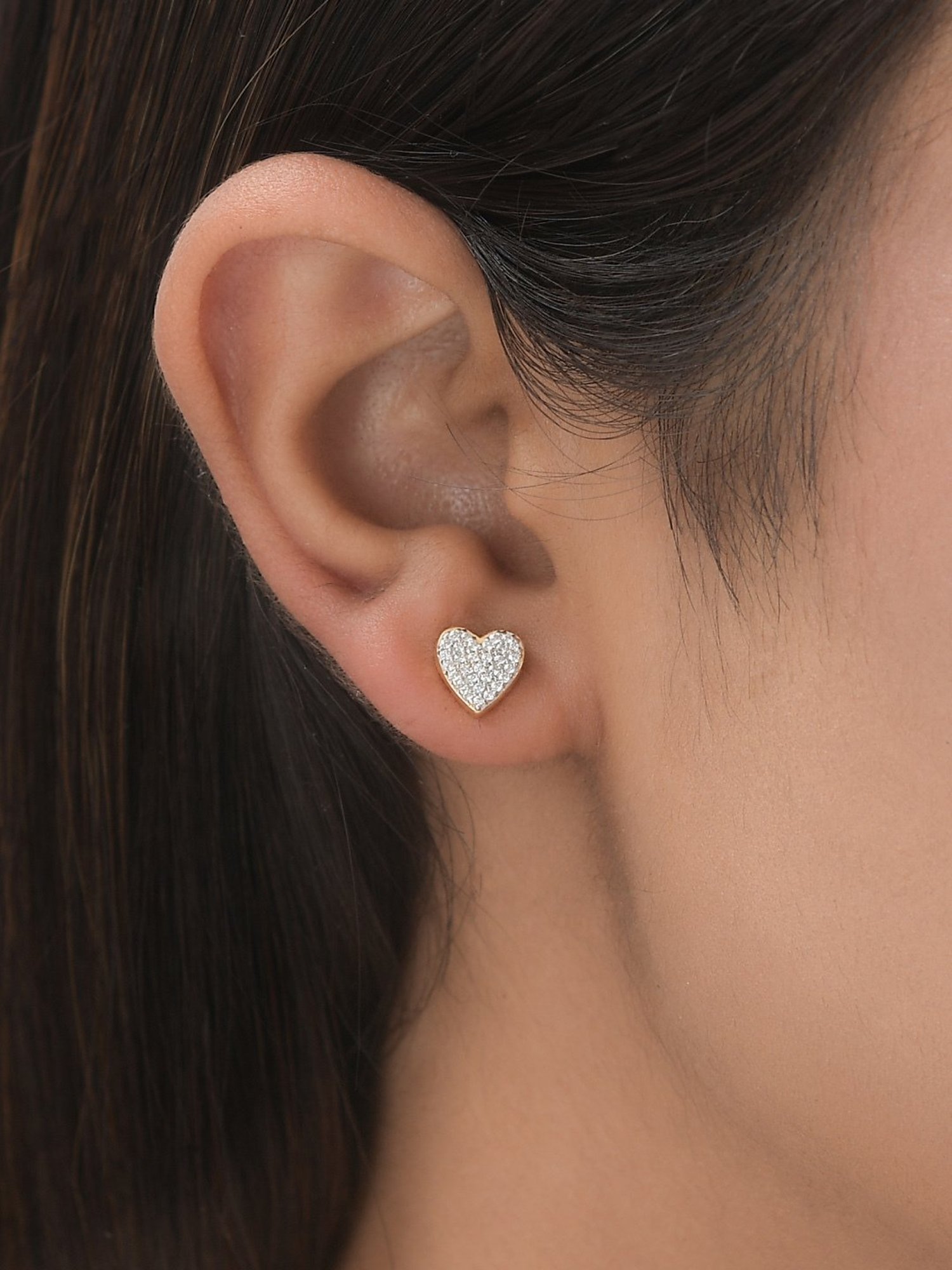 Ornate Jewels 925 Silver American Diamond Gold-Plated Sparkling Hearts Stud Earrings for Women